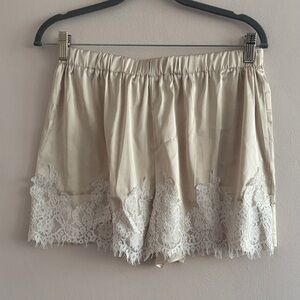 Cream Lace Trim Shorts
